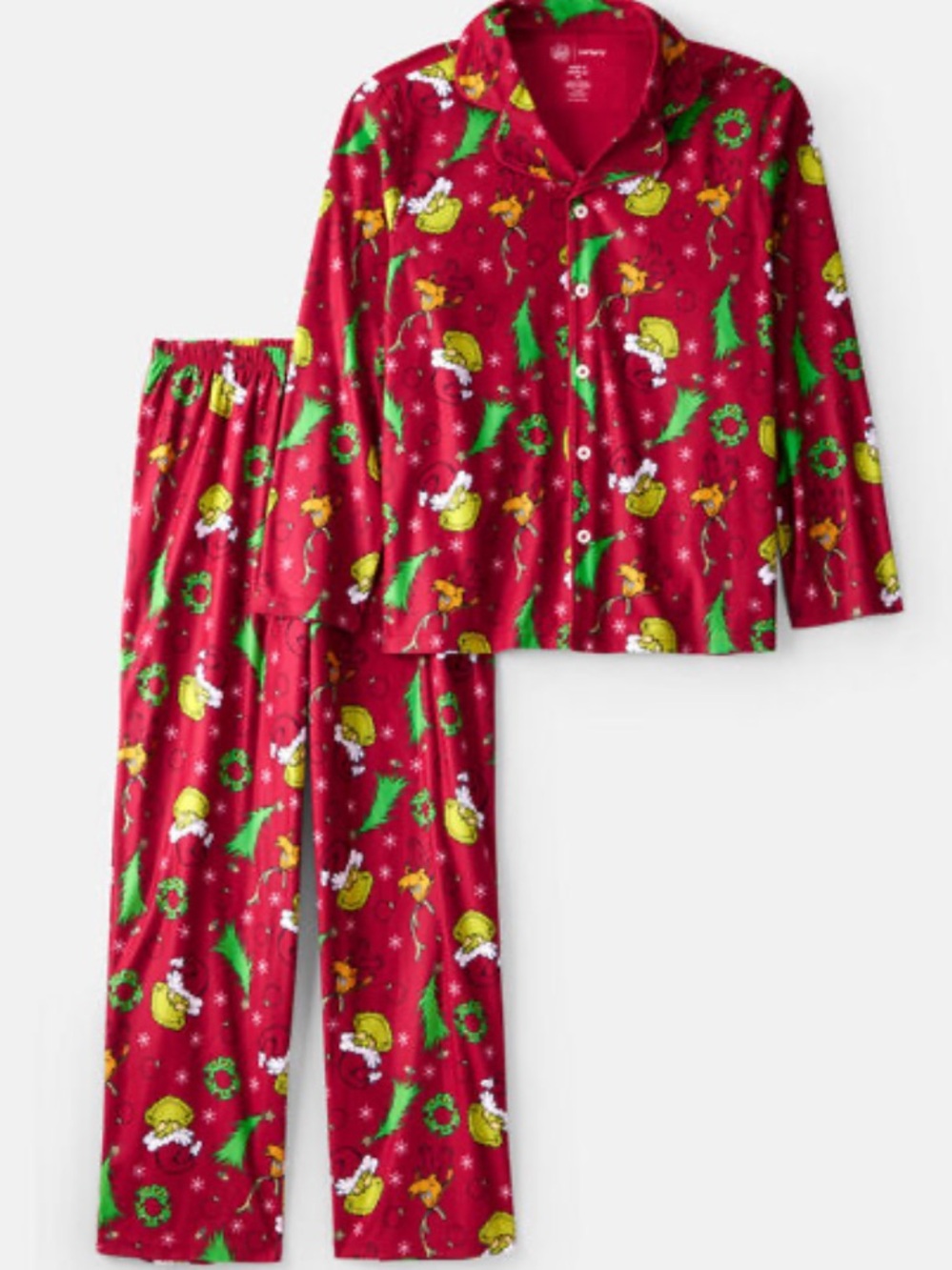 Adult Dr. Seuss The Grinch Print Fleece Long-Sleeve Loose Fit 2-Piece Pajamas XL